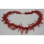 A fine branch coral graduated necklace, approx 20" long, with ring clasp. Approx weight 36 grams.