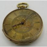 An 18ct gold pocket watch, Muret Genève, 61472. Condition report: Lacking glass.