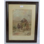 W. Matthews (1882) - 'Elderly Couple in a donkey & cart', watercolour, signed and dated, 34cm x