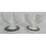 Two 1960s Troika Pottery egg cups, believed to be retailed through Heals. Both marked to base and