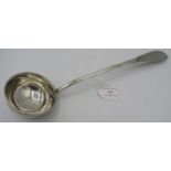 An early 19th century German soup ladle bearing silver marks for Berlin and maker's mark, engraved