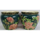 A large pair of Creil et Montereau French pottery jardinières. Hand decorated with peony design