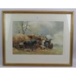 Christopher Jarvis (contemporary Kentish artist) - 'Winter Threshing', watercolour, signed, label