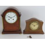 An Edwardian Georgian Revival mantle clock by J. W. Benson London (no key) and a smaller inlaid