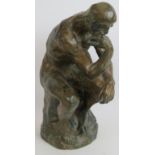 A well patinated bronze contemporary copy of Rodin's The Thinker, well cast. Incised crown to