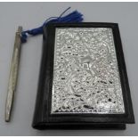 A silver fronted Millennium Dictionary, Sheffield 2000 and a sterling silver biro, boxed.