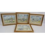 John Strickland Goodall RBA RI (1908-1996) - 'Edwardian beach scenes', set of 4, watercolours, all