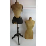 An antique Victorian wasp waisted French mannequin on ebonised tripod stand (1880-1890s) and a later