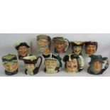 Ten large vintage Royal Doulton character jugs including Robinson Crusoe, Viking, Old Charley,