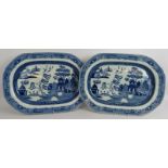 A pair of good quality 19th century Willow pattern meat platters, one incised R. Adams. 53cm x 38cm.