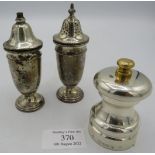 A matching silver salt & pepper pot, Sheffield 1959 and 1960 and a small modern silver pepper