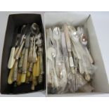 A box of mixed brand new silver plated cutlery in various patterns and a smaller box of mainly