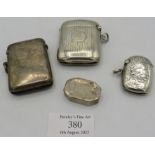 A collection of three silver vesta cases and a small silver box. All fully hallmarked, approx weight