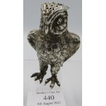 A fine silver owl pepperette by Berthold Muller, import marks for 1907. Approx 3 1/2" high, approx