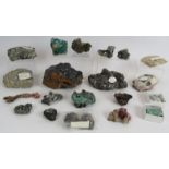 A collection of geological specimen rocks and minerals to include Copper, Galena, Barite, Amazonite,