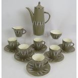 A 1950s Atomic Palissy 15 piece coffee set in Kon-Tiki pattern consisting of coffee pot, sugar bowl,