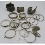 A large collection of 27 various bangles marked 925/sterling or hallmarked, a white metal bangle