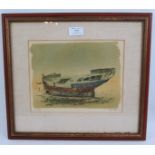 Claude Yvel (French, b.1930) - 'Boats on the beach', pencil signed limited edition lithograph,