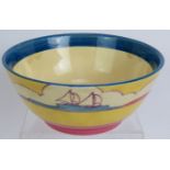A Clarice Cliff Bizarre fantasque bowl hand decorated with sailing boats and mountains. Diameter