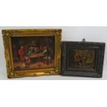 Continental School (19th century) - 'Tavern Scene', oil on metal panel, 15cm x 19cm, framed.