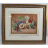 William Henry Hunt OWS (1790-1864) - 'Still life of fruit on a marble ledge', watercolour, signed,