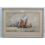 William Stephen Tomkin (1861-1940) - 'Seascape with sailboats and shipping', watercolour, signed,