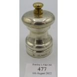 A small sterling silver 925 pepper mill, makers MCH, approx 3" high, boxed. Condition report: Slight