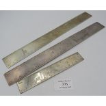 Two silver 12" (30cm) rulers and a smaller silver ruler 6" (15cm), Birmingham 1996. Approx weight