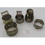 A collection of eight various silver napkin rings, all fully hallmarked, approx weight 8 troy oz/253