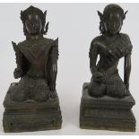 A pair of antique Thai Rattanakosin style bronze figures, very finely cast male and female. Filled