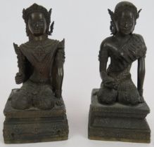 A pair of antique Thai Rattanakosin style bronze figures, very finely cast male and female. Filled
