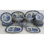 A 40 piece antique Mason's Ironstone U.S. Patent gilded willow pattern dinner service consisting