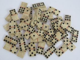 46 antique bone dominoes, probably 19th century prisoner of war made. Each domino 33mm x 16mm.