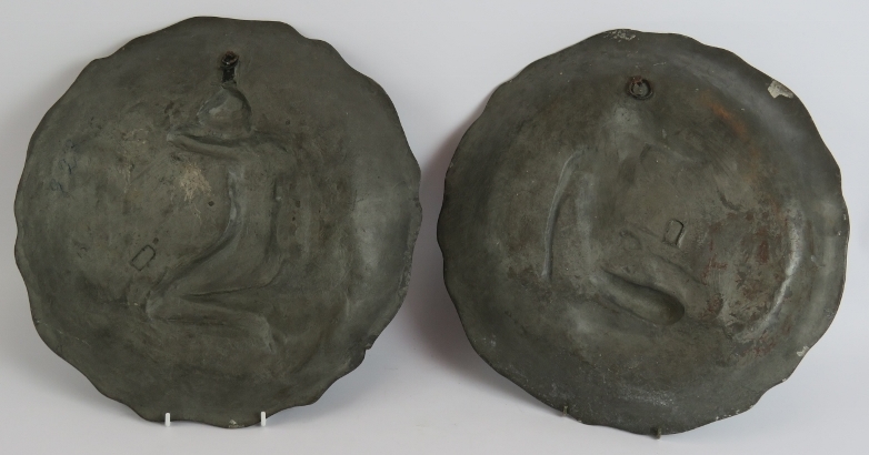 A pair of late 19th century Art Nouveau pewter plaques, each signed Ledru (Auguste Ledru 1860-1902), - Image 6 of 8