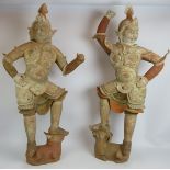 A pair of majestic and rare Chinese Tang Dynasty pottery Lokapala Guardian figures, c. 618-907 AD,