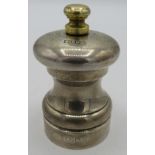 A smaller silver salt grinder, London 1991, makers MCH, approx 3" high, boxed. Condition report: