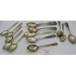 A set of five silver teaspoons, London 1922, five other silver teaspoons, all fully hallmarked and