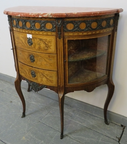 A turn of the century demi-lune side cabinet in the Louis XVI taste, with red marble top over - Image 2 of 3