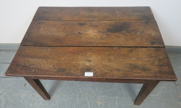 An 18th century oak country made rectangular coffee table, on tapering square inner-chamfered - Image 3 of 3