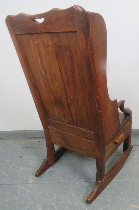 An 18th century fruitwood lambing chair, the panelled back carved with ‘SS 1722’, featuring under - Image 5 of 5