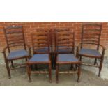 A set of six (4+2) 19th century style oak & ash Lancashire ladderback dining chairs, with drop in