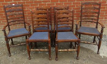 A set of six (4+2) 19th century style oak & ash Lancashire ladderback dining chairs, with drop in