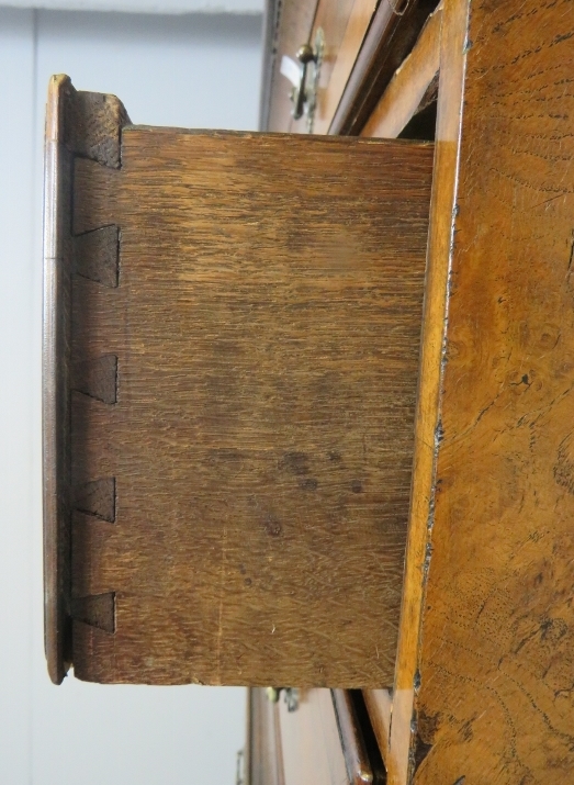 A fine George II burr walnut chest on chest, crossbanded and strung with boxwood and satinwood, also - Image 4 of 6