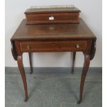 An Edwardian mahogany kidney-shaped drop-leaf writing table, inlaid and crossbanded, with raised