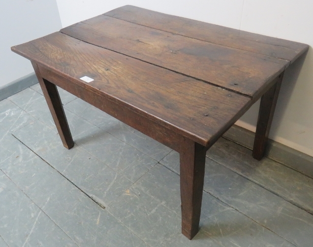 An 18th century oak country made rectangular coffee table, on tapering square inner-chamfered - Image 2 of 3