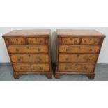 A pair of 18th century and later burr walnut flip-top bachelor’s chests, crossbanded and featuring