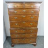 A fine George II burr walnut chest on chest, crossbanded and strung with boxwood and satinwood, also