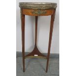 A vintage French gilt metal mounted walnut plant stand, the inset red marble top with brass