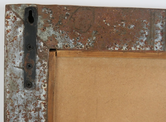 A heavily patinated industrial style wall mirror with galvanised steel frame. 61cm x 61cm. Condition - Image 4 of 4