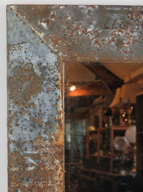 A heavily patinated industrial style wall mirror with galvanised steel frame. 61cm x 61cm. Condition - Image 2 of 4